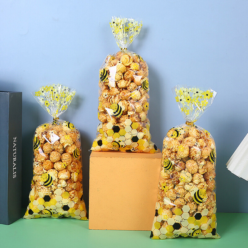 50 τεμ Bee Clear Candy Bags Yellow Honey Bee Cellofane Candy Bag with Twist Ties Τσάντες συσκευασίας για Baby Shower πάρτι γενεθλίων