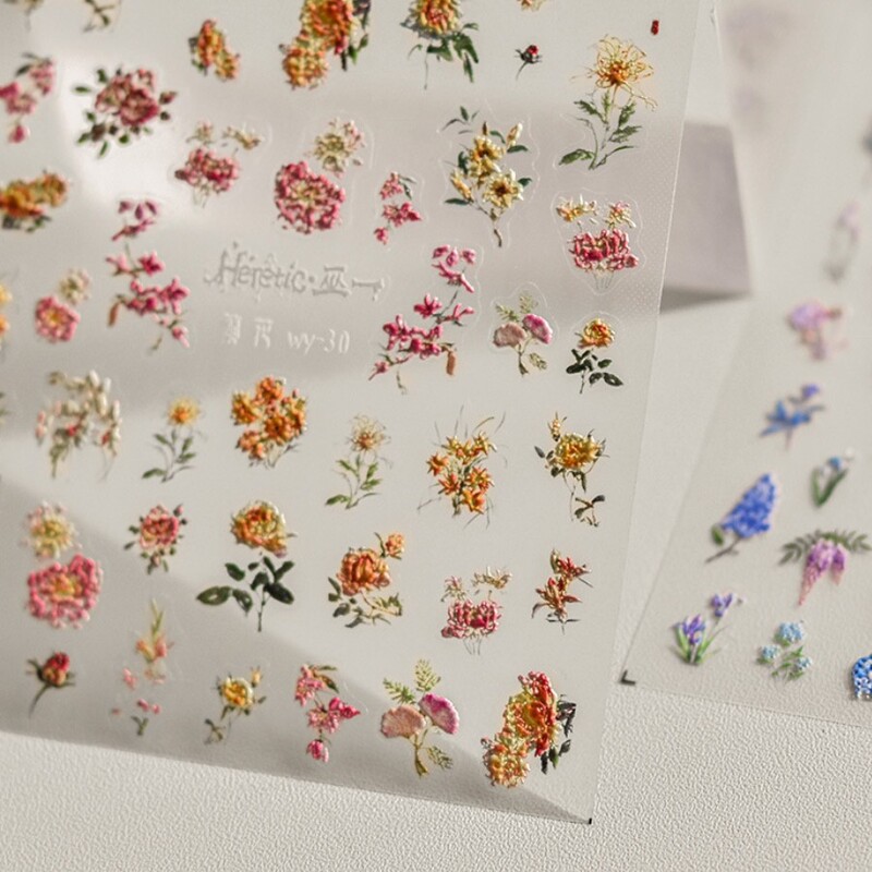 1 τεμ. 5D αυτοκόλλητα λουλουδιών για νύχια κινέζικος γερανός παπαγάλος χρυσάνθεμο wisteria Αυτοκόλλητα διακοσμητικά νυχιών Χαλκομανίες Αξεσουάρ