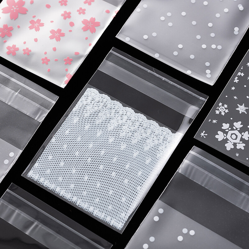 100 τμχ/Παρτίδα Πλαστικές διαφανείς καραμέλες αυτοκόλλητες τσάντες σελοφάν Αποθήκευση κοσμημάτων για τσάντες πάρτι Τσάντες συσκευασίας δώρου Χριστουγέννων