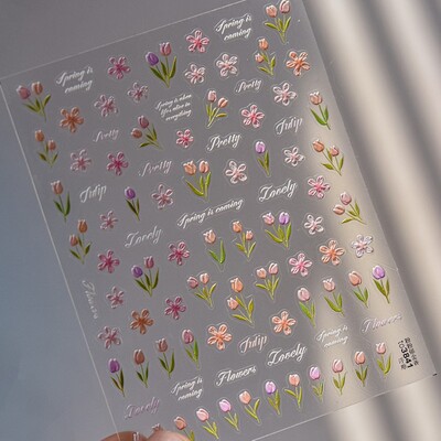 1kom 5D japanske šarene naljepnice za nokte AB Kawaii tulipan cvijet ukrasi za nokte naljepnice samoljepljivi klizač DIY pribor