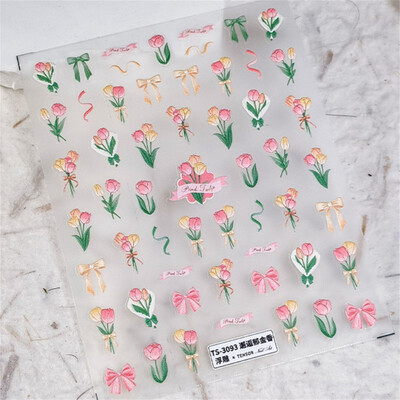 1kom 5D japanske šarene naljepnice za nokte AB Kawaii tulipan cvijet ukrasi za nokte naljepnice samoljepljivi klizač DIY pribor