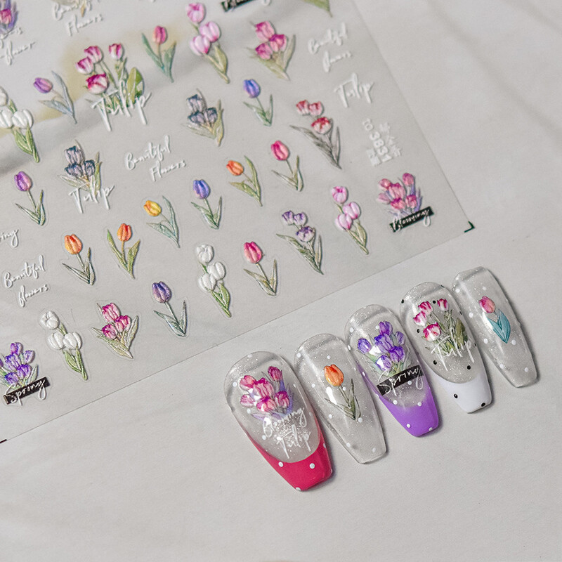 1kom 5D japanske šarene naljepnice za nokte AB Kawaii tulipan cvijet ukrasi za nokte naljepnice samoljepljivi klizač DIY pribor