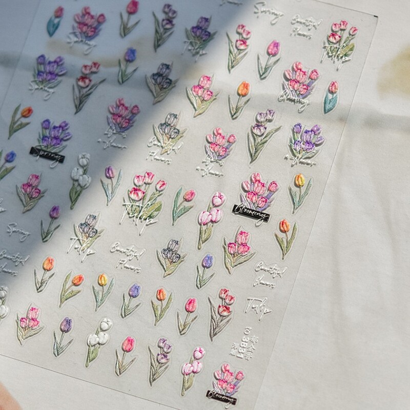 1kom 5D japanske šarene naljepnice za nokte AB Kawaii tulipan cvijet ukrasi za nokte naljepnice samoljepljivi klizač DIY pribor