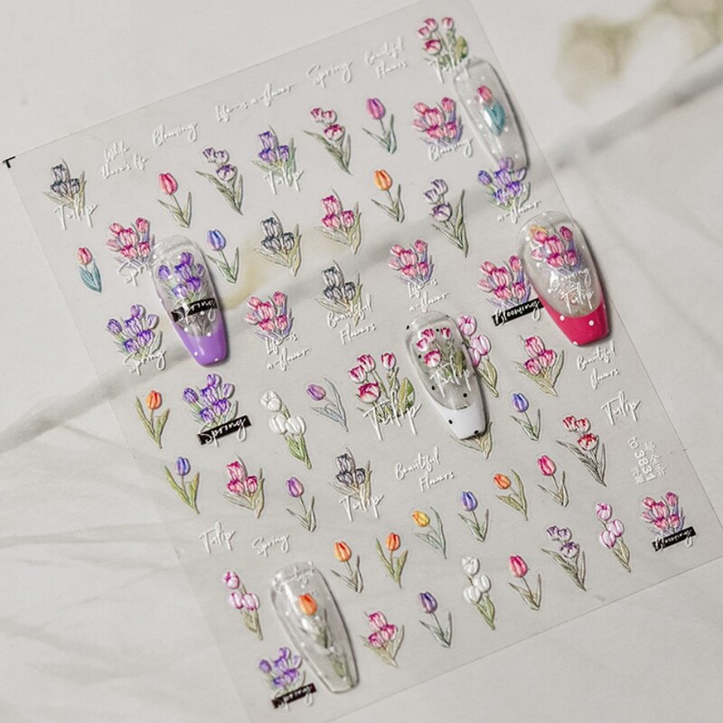 1kom 5D japanske šarene naljepnice za nokte AB Kawaii tulipan cvijet ukrasi za nokte naljepnice samoljepljivi klizač DIY pribor