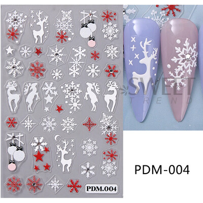 Glitter 5D χειμωνιάτικα χριστουγεννιάτικα αυτοκόλλητα νυχιών Λευκό ασημί αλκές πιγκουίνος πιγκουίνος γάτα νιφάδα χιονιού φιόγκος ελαφρύ μπάλα ρίγες σε γραμμή διακόσμηση νυχιών