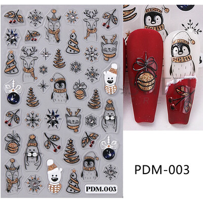 Glitter 5D χειμωνιάτικα χριστουγεννιάτικα αυτοκόλλητα νυχιών Λευκό ασημί αλκές πιγκουίνος πιγκουίνος γάτα νιφάδα χιονιού φιόγκος ελαφρύ μπάλα ρίγες σε γραμμή διακόσμηση νυχιών