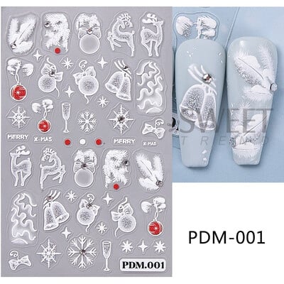 Glitter 5D χειμωνιάτικα χριστουγεννιάτικα αυτοκόλλητα νυχιών Λευκό ασημί αλκές πιγκουίνος πιγκουίνος γάτα νιφάδα χιονιού φιόγκος ελαφρύ μπάλα ρίγες σε γραμμή διακόσμηση νυχιών