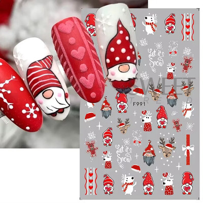 Glitter 5D χειμωνιάτικα χριστουγεννιάτικα αυτοκόλλητα νυχιών Λευκό ασημί αλκές πιγκουίνος πιγκουίνος γάτα νιφάδα χιονιού φιόγκος ελαφρύ μπάλα ρίγες σε γραμμή διακόσμηση νυχιών
