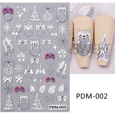 Glitter 5D χειμωνιάτικα χριστουγεννιάτικα αυτοκόλλητα νυχιών Λευκό ασημί αλκές πιγκουίνος πιγκουίνος γάτα νιφάδα χιονιού φιόγκος ελαφρύ μπάλα ρίγες σε γραμμή διακόσμηση νυχιών