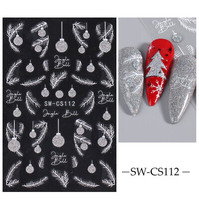 Glitter 5D χειμωνιάτικα χριστουγεννιάτικα αυτοκόλλητα νυχιών Λευκό ασημί αλκές πιγκουίνος πιγκουίνος γάτα νιφάδα χιονιού φιόγκος ελαφρύ μπάλα ρίγες σε γραμμή διακόσμηση νυχιών