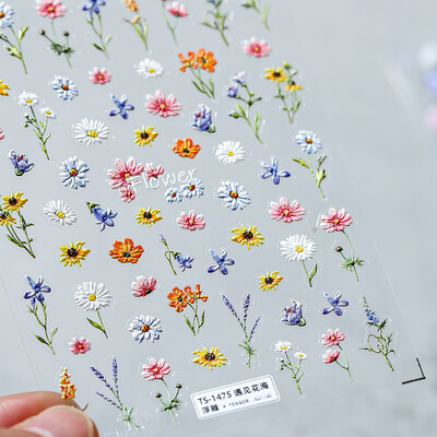 1 τεμάχιο 5D Exquisite Japanese Flower Nail Art Αυτοκόλλητο Kawaii Colorful Macaron Flower Decal Decal Αυτοκόλλητα με αυτοκόλλητα αξεσουάρ