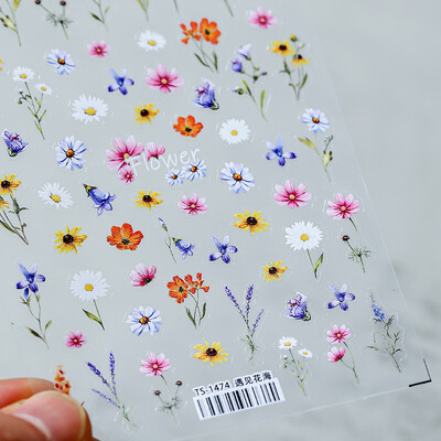 1 τεμάχιο 5D Exquisite Japanese Flower Nail Art Αυτοκόλλητο Kawaii Colorful Macaron Flower Decal Decal Αυτοκόλλητα με αυτοκόλλητα αξεσουάρ