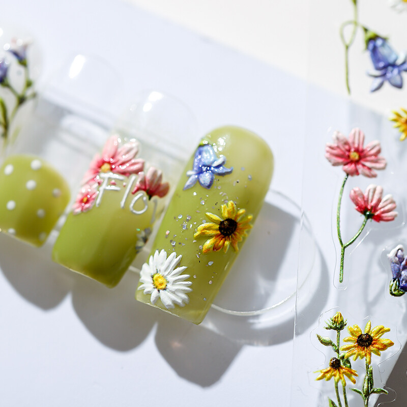1 τεμάχιο 5D Exquisite Japanese Flower Nail Art Αυτοκόλλητο Kawaii Colorful Macaron Flower Decal Decal Αυτοκόλλητα με αυτοκόλλητα αξεσουάρ
