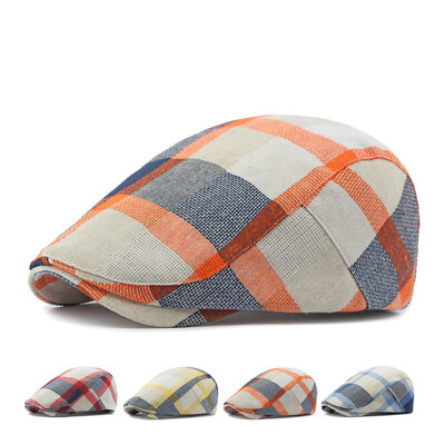 Four Seasons Cotton Plaid Newsboy Cepures Plakanas Cepures, Vīriešu un Sieviešu Gleznotājs Berete Cepures 02