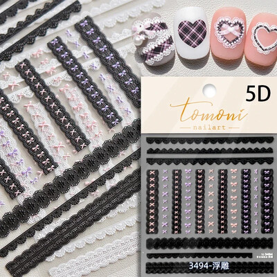 Crvena Crna Bijela Bowknot Line Rhinestones Zlato Srebrna Laser leptir mašna 3D samoljepljive naljepnice za ukrašavanje noktiju Naljepnice za manikuru