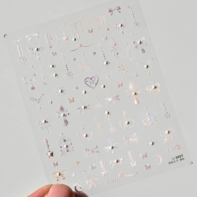 Crvena Crna Bijela Bowknot Line Rhinestones Zlato Srebrna Laser leptir mašna 3D samoljepljive naljepnice za ukrašavanje noktiju Naljepnice za manikuru