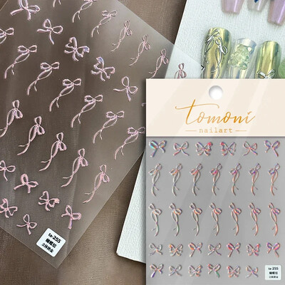 Crvena Crna Bijela Bowknot Line Rhinestones Zlato Srebrna Laser leptir mašna 3D samoljepljive naljepnice za ukrašavanje noktiju Naljepnice za manikuru