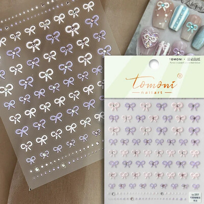 Crvena Crna Bijela Bowknot Line Rhinestones Zlato Srebrna Laser leptir mašna 3D samoljepljive naljepnice za ukrašavanje noktiju Naljepnice za manikuru