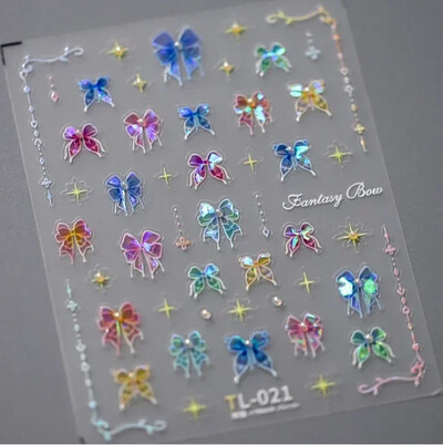 Crvena Crna Bijela Bowknot Line Rhinestones Zlato Srebrna Laser leptir mašna 3D samoljepljive naljepnice za ukrašavanje noktiju Naljepnice za manikuru