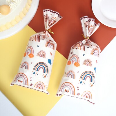 Boho Rainbow Celofāna maisiņi Konfekšu maisiņi Caurspīdīgi Bohēmijas Dāvanu maisiņi kārumu maisiņi ar saitēm meitenēm kāzu dzimšanas dienas ballītes