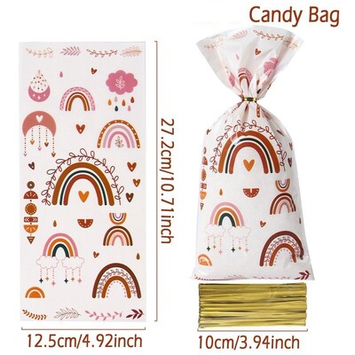 Saci de celofan curcubeu boho Saci de bomboane Saci de cadou Bohemia transparente Saci de tratare cu cravate pentru fete, nunta, favoruri pentru petrecerea de aniversare