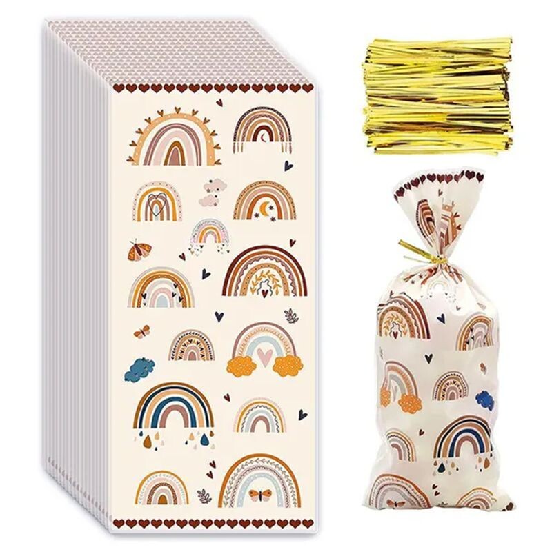 Saci de celofan curcubeu boho Saci de bomboane Saci de cadou Bohemia transparente Saci de tratare cu cravate pentru fete, nunta, favoruri pentru petrecerea de aniversare