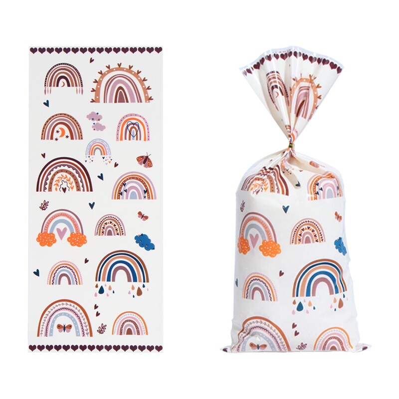 Saci de celofan curcubeu boho Saci de bomboane Saci de cadou Bohemia transparente Saci de tratare cu cravate pentru fete, nunta, favoruri pentru petrecerea de aniversare