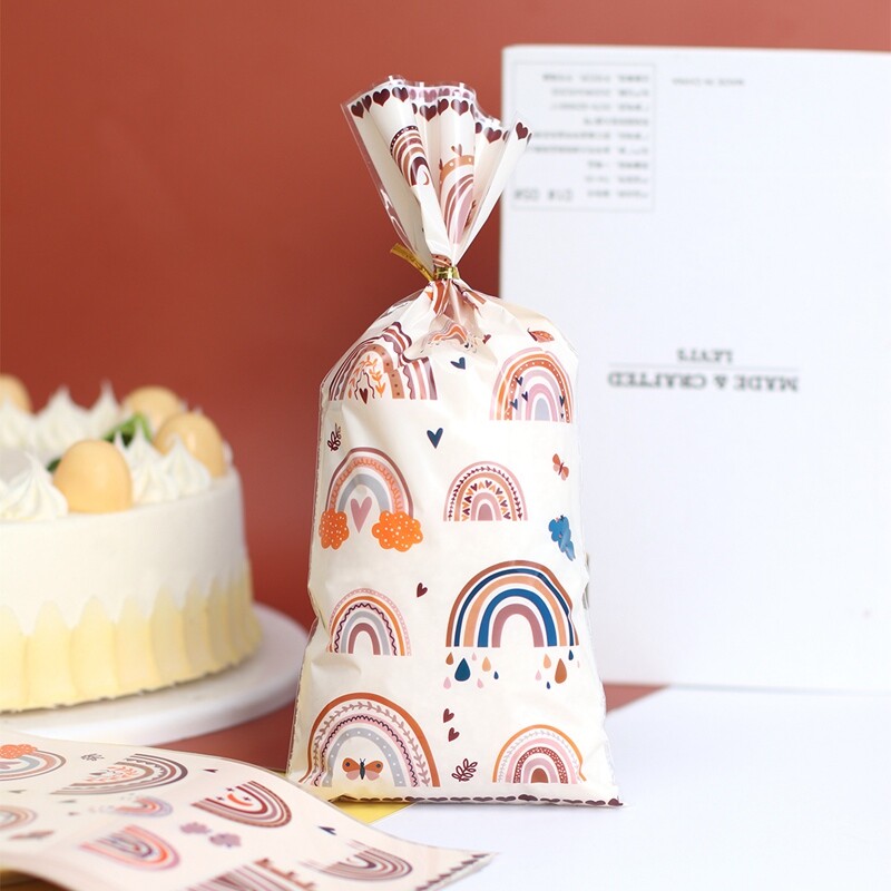 Saci de celofan curcubeu boho Saci de bomboane Saci de cadou Bohemia transparente Saci de tratare cu cravate pentru fete, nunta, favoruri pentru petrecerea de aniversare
