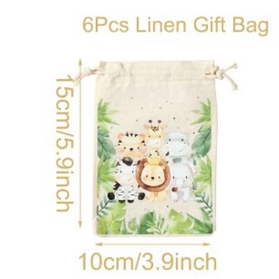 6 τμχ Τσάντες δώρου από λινό βαμβακερό βαμβακερό τσάντες δεινόσαυρος Ζώο Διακόσμηση πάρτι γενεθλίων Παιδική τσάντα μπομπονιέρα γάμου Τσάντα δώρου για ντους