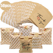 25/50 buc 13x18cm Mulțumesc, pungi de bomboane din hârtie kraft, pungă de ambalare pentru biscuiți, pentru oaspeți, pungă de cadou pentru decorarea unei petreceri de naștere