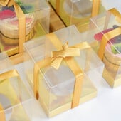 5 τμχ Χρυσό πλαστικό διάφανο κουτί cupcake με ένθετο και κορδέλα Κουτί κέικ Δοχείο Γάμος Γενέθλια πάρτι Cupcake Κουτιά δώρου Προμήθειες