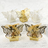 10 tk Butterfly kommikarbi laserlõigatud õõnsad kastid lindiga kuldne valge tänukarbik pulma-sünnipäevapeo tarvikute jaoks