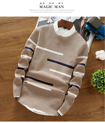 Πουλόβερ ανδρικά 2022 Μόδα Ρίγες Χαλαρά Πλεκτά πουλόβερ Vintage μακρυμάνικα με στρογγυλή λαιμόκοψη Plus Velvet Chenille Ζεστά ανοιξιάτικα μπλουζάκια