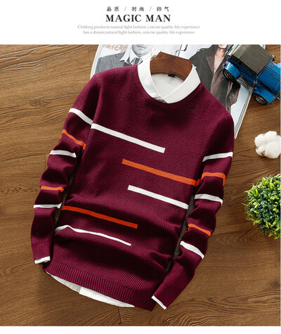 Πουλόβερ ανδρικά 2022 Μόδα Ρίγες Χαλαρά Πλεκτά πουλόβερ Vintage μακρυμάνικα με στρογγυλή λαιμόκοψη Plus Velvet Chenille Ζεστά ανοιξιάτικα μπλουζάκια