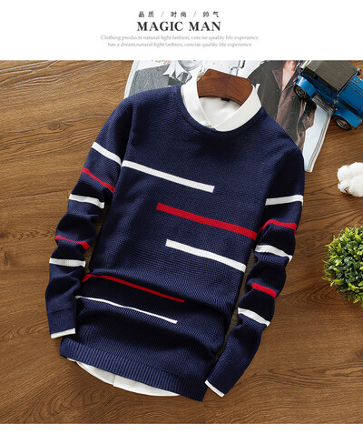 Πουλόβερ ανδρικά 2022 Μόδα Ρίγες Χαλαρά Πλεκτά πουλόβερ Vintage μακρυμάνικα με στρογγυλή λαιμόκοψη Plus Velvet Chenille Ζεστά ανοιξιάτικα μπλουζάκια