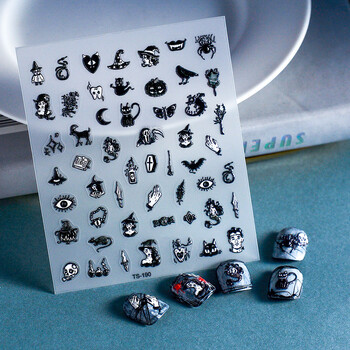 Пънк тъмен стикер за нокти Witch Wizzard Devil Sliders On Nail Charms Decal Украса Плъзгач за нокти FEB-190