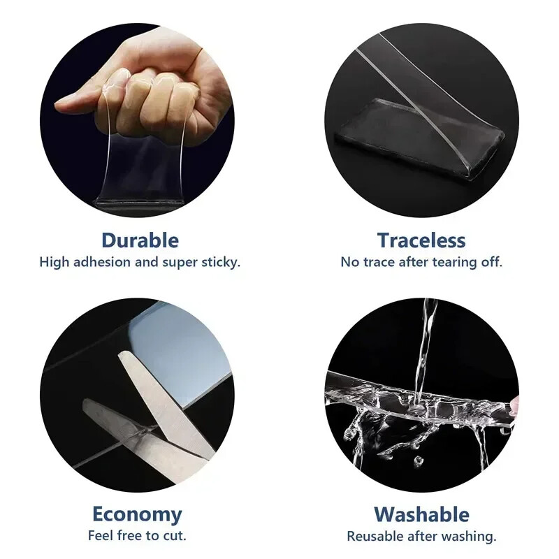 Двустранно залепваща лента Здрава прозрачна нано двустранна лепкава лента Водоустойчиви стикери за стена за многократна употреба Супер здрави