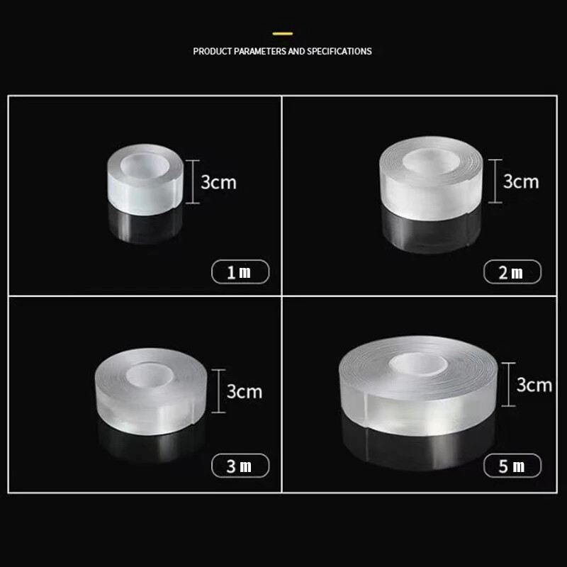 Двустранно залепваща лента Здрава прозрачна нано двустранна лепкава лента Водоустойчиви стикери за стена за многократна употреба Супер здрави