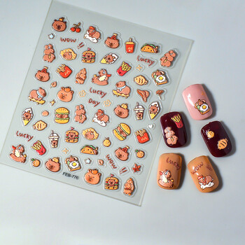 Capybara αυτοκόλλητο νυχιών 5D Cute Animal Decal Nail Art Sliders Foil Tattoo FEB-776