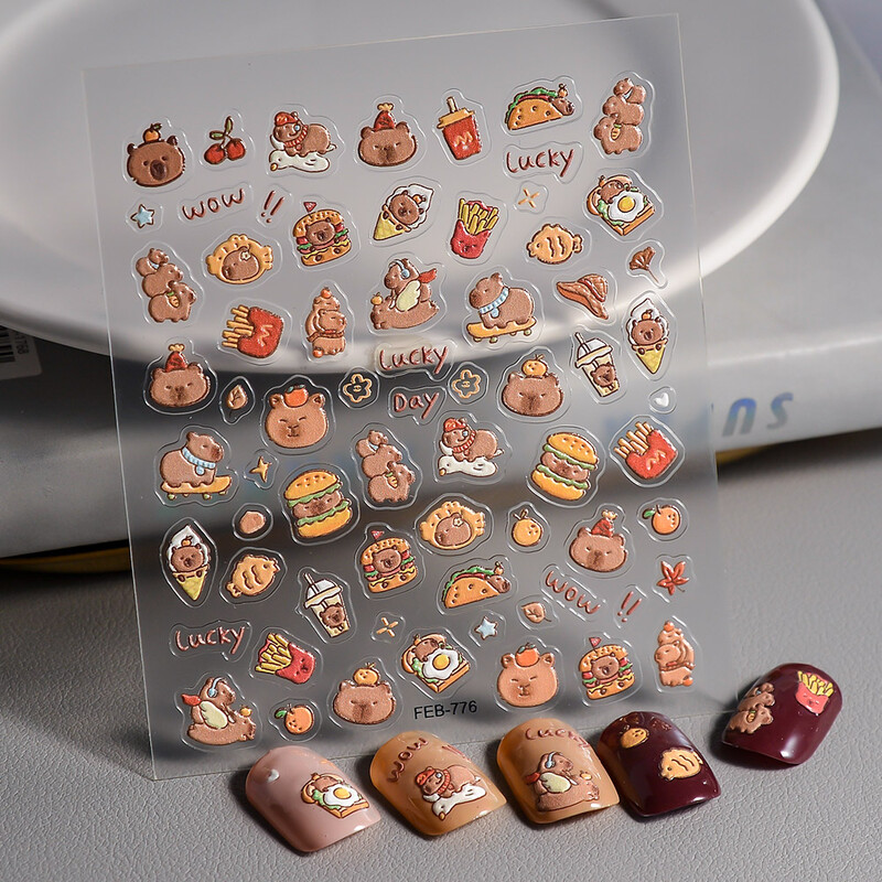 Capybara αυτοκόλλητο νυχιών 5D Cute Animal Decal Nail Art Sliders Foil Tattoo FEB-776
