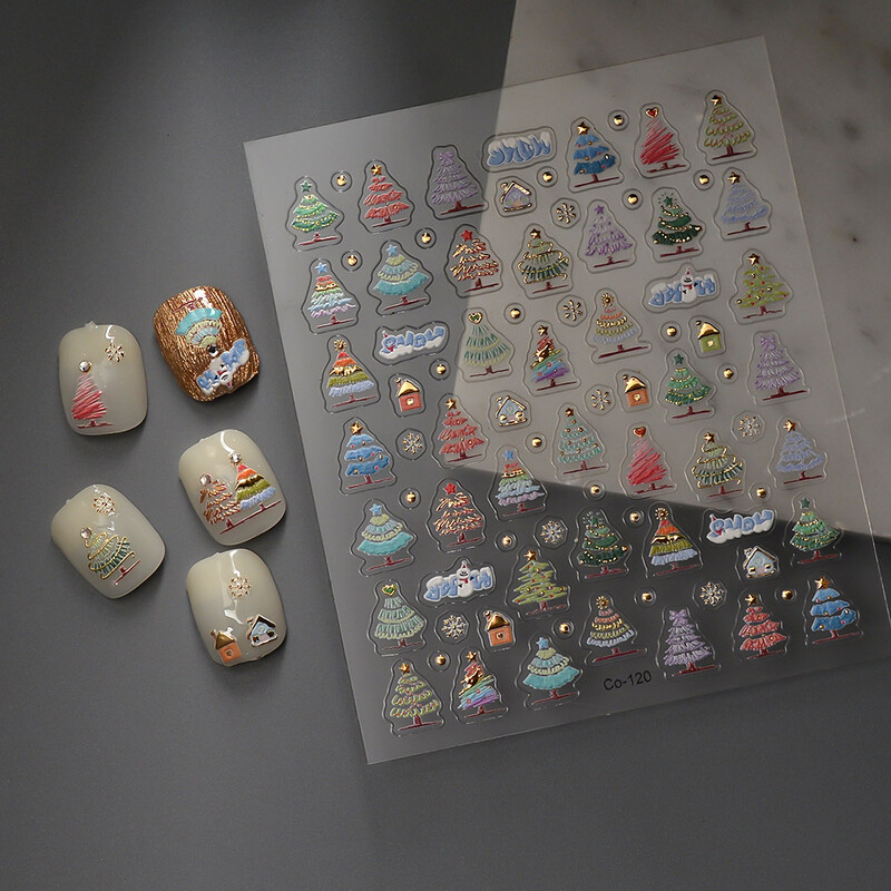 Diverse autocolante pentru unghii pentru brad de Crăciun 8*9,5 cm 1 foaie Autocolante autoadezive pentru unghii Transfer manichiură Slider CO-120
