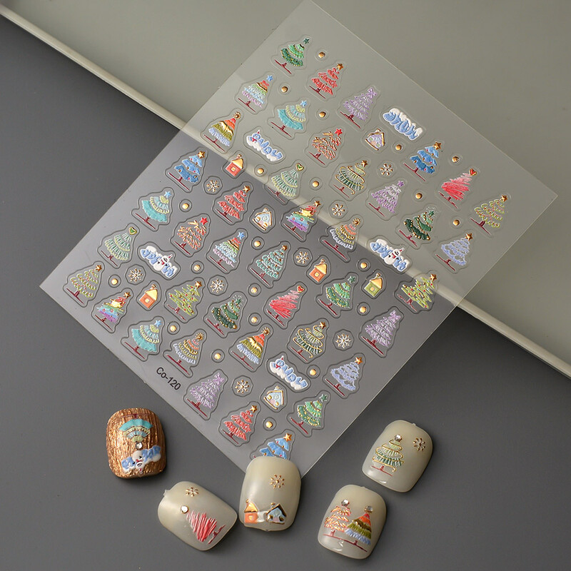 Diverse autocolante pentru unghii pentru brad de Crăciun 8*9,5 cm 1 foaie Autocolante autoadezive pentru unghii Transfer manichiură Slider CO-120