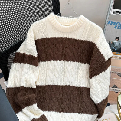 Ανδρικό πουλόβερ με ριγέ πουλόβερ, χαλαρή, μοντέρνα πλεκτή μπλούζα για μαθητές γυμνασίου Δημοφιλές ιαπωνικό στιλ στο Tiktok