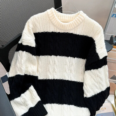 Ανδρικό πουλόβερ με ριγέ πουλόβερ, χαλαρή, μοντέρνα πλεκτή μπλούζα για μαθητές γυμνασίου Δημοφιλές ιαπωνικό στιλ στο Tiktok