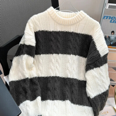 Ανδρικό πουλόβερ με ριγέ πουλόβερ, χαλαρή, μοντέρνα πλεκτή μπλούζα για μαθητές γυμνασίου Δημοφιλές ιαπωνικό στιλ στο Tiktok