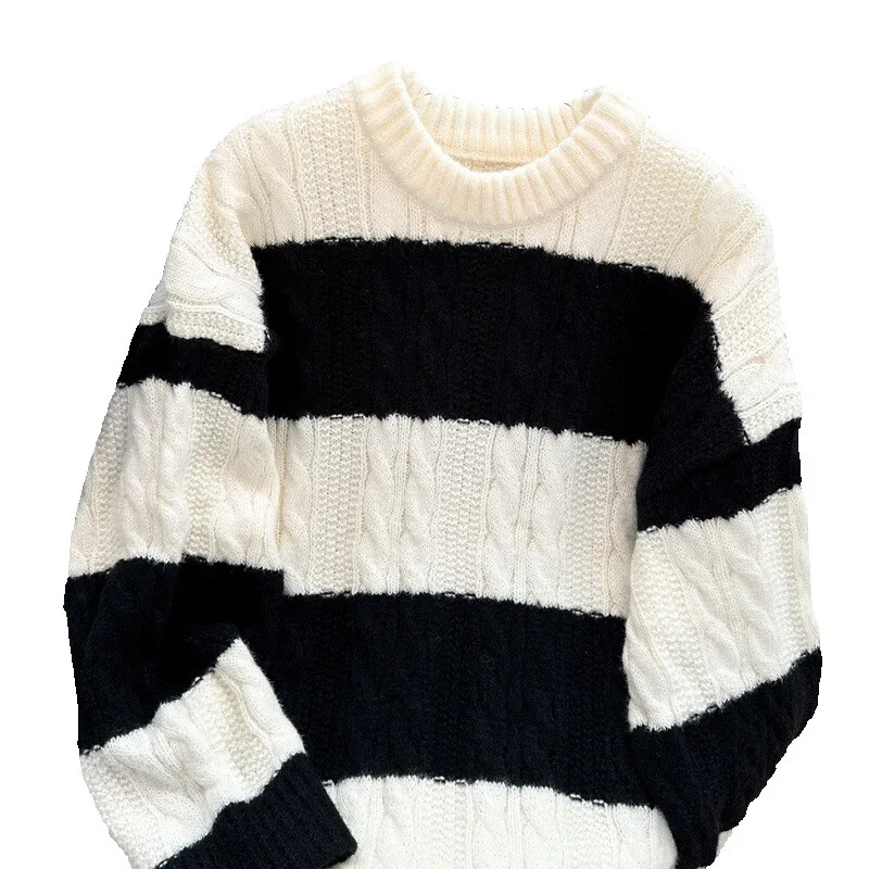 Ανδρικό πουλόβερ με ριγέ πουλόβερ, χαλαρή, μοντέρνα πλεκτή μπλούζα για μαθητές γυμνασίου Δημοφιλές ιαπωνικό στιλ στο Tiktok