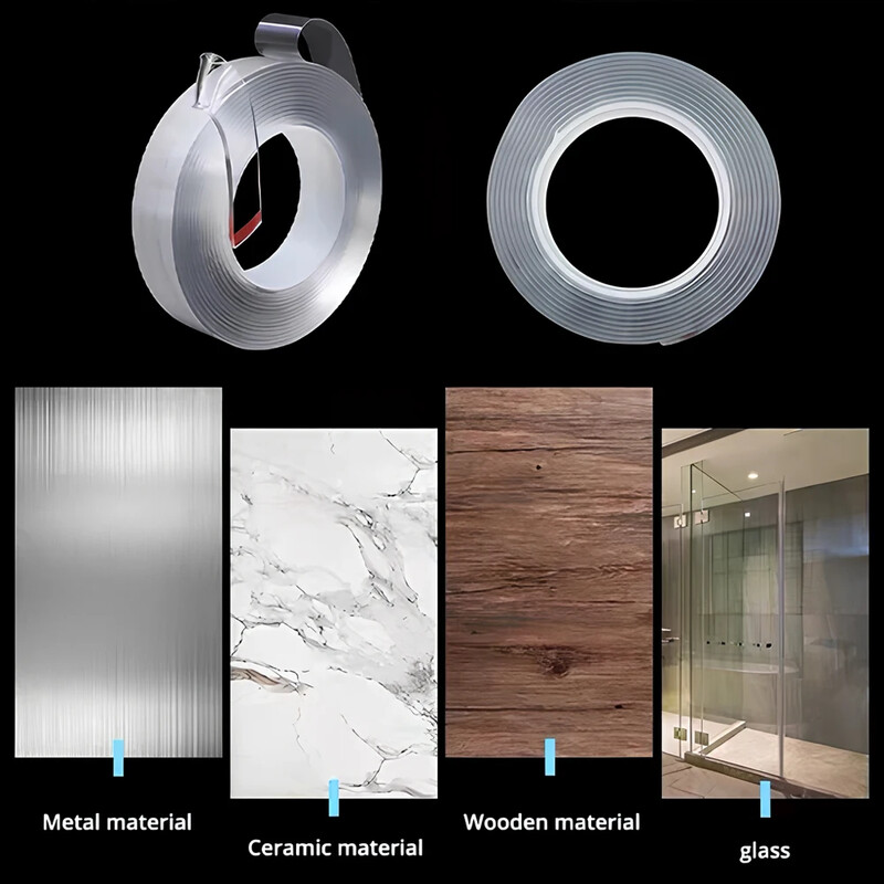 1M/3M/5M nanojuosta be trasų dvipusė permatoma daugkartinio naudojimo vandeniui atspari karščiui klijai, valomi 10 mm pločio automobilio įrankiai