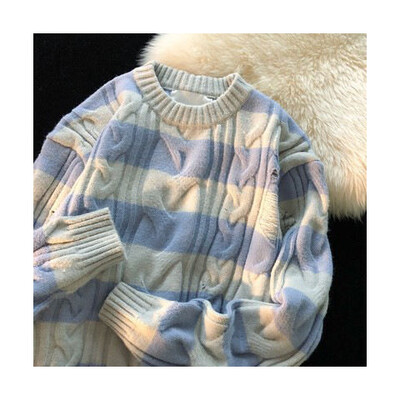 Ριγέ ανδρικό πουλόβερ Φθινόπωρο και Χειμώνας 2024 Νέα Splice Πουλόβερ O-Neck Μόδα χαλαρή μινιμαλιστική περιστασιακή μακρυμάνικη πλεκτή μπλούζα