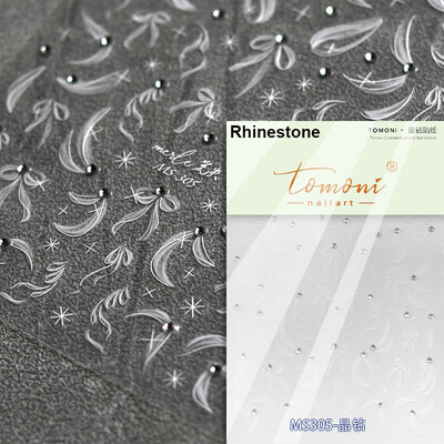 1 κομμάτι αυτοκόλλητα νυχιών με φιόγκο 5D ημιδιαφανές νήμα ελαφριά κορδέλα πολυτελείας ασπρόμαυρο αυτοκόλλητα διακόσμησης νυχιών με πέρλες