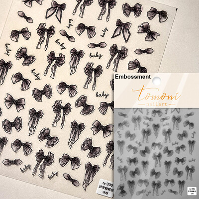 1 κομμάτι αυτοκόλλητα νυχιών με φιόγκο 5D ημιδιαφανές νήμα ελαφριά κορδέλα πολυτελείας ασπρόμαυρο αυτοκόλλητα διακόσμησης νυχιών με πέρλες